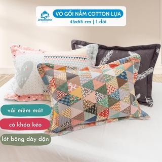 Vỏ gối nằm cotton lụa hàn Dreamhomebedding áo gối 45x65 1 đôi có lót bông khóa kéo đẹp xịn cao cấp