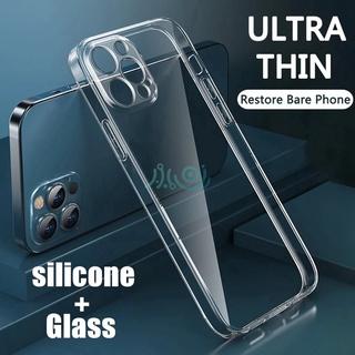 Ốp Điện Thoại Silicon Trong Suốt Chống Sốc Mặt Kính Cường Lực Cho iPhone 11 12 Pro Max X Xs Max Xr 12