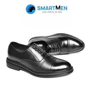 Giày tây Tăng chiều cao da bò nam công sở SmartMen GD-400 Đen