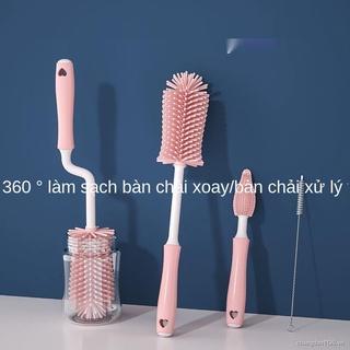 Bàn chải bình sữa silicone, núm vú giả cho bé, ống hút, bàn chải nhỏ, hiện vật rửa cốc 360 độ, bộ dụng cụ vệ sinh1