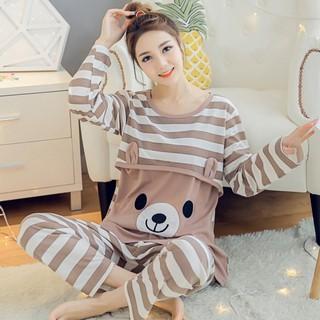 Đồ bộ bầu pijama bà bầu và sau sinh cho con bú ti dài tay thu đông mặc nhà có bigsize 80kg