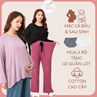 Bộ Bầu Mặc Nhà Và Sau Sinh Đồ Bộ Bà Bầu Ở Cữ Dài Tay Chất Liệu Cotton Cao Cấp Có Size Bella Mama Bn9