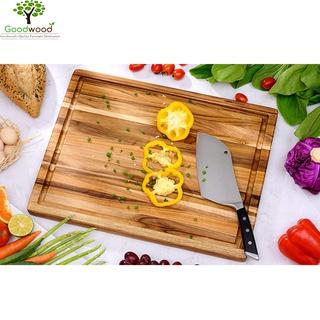 Thớt gỗ teak hình chữ nhật có rãnh có lỗ 38 x 27 CM - Wood Cutting Boards Hàng Xuất Khẩu Châu Âu