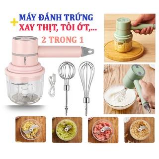 ⚡ Thế hệ mới ⚡ Máy Đánh Trứng Cầm Tay Mini Kiêm Máy Xay Thịt Đa Năng Sạc Tích Điện Xay Tỏi Ớt, Rau Củ Đa Năng