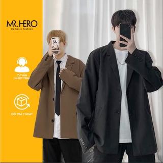 Áo khoác blazer Nam Form Rộng MrHero dài tay vest dáng dài unisex màu đen nâu phong cách Hàn Quốc BZ01 M.RO