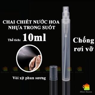 Chai chiết nước hoa dung dịch toner nhựa trong suốt vial hình vỏ lọ trụ tròn dạng chiếc vòi xịt phun sương 10ml