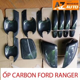 BỘ ỐP TAY NẮM, HÕM CỬA XE, TAY MỞ CỐP , NẮP XĂNG XE FORD RANGER 2016-2021 Cacbon