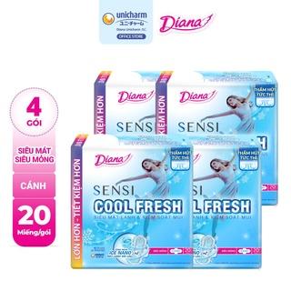 Bộ 4 gói băng vệ sinh Diana Sensi Cool Fresh siêu mỏng cánh gói 20 miếng/gói