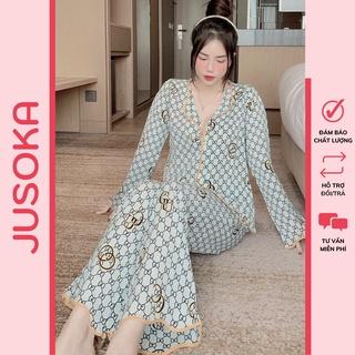 Đồ ngủ nữ mặc nhà dài tay bộ pijama lụa dễ thương JUSOKA