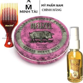 Sáp Vuốt Tóc Nam REUZEL Pink Pomade - Hàng Chính Hãng  + Xịt Dưỡng Tóc Reuzel Tonic 20ml + Lược Chải Tóc Pomade