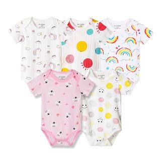 Bộ đồ ngủ 5 món áo liền quần tay ngắn chất liệu Cotton mềm thoáng khí cho bé sơ sinh