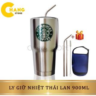 Ly Giữ Nhiệt Thái Lan 900ml Nắp Chống Trào + Tặng Kèm Túi Đựng Và Bộ Phụ Kiện Ống Hút Tái Sử Dụng