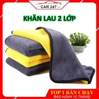 Khăn lau ô tô, xe hơi khăn lau bếp lau kính lau tay màu vàng, 2 lớp Microfiber mềm mịn, siêu thấm hút