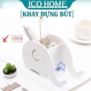 Khay đựng bút để bàn văn phòng bằng gỗ, cắm bút viết kiêm giá đỡ điện thoại đẹp, tiện lợi - ICO HOME