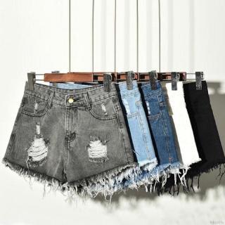 Quần đùi jeans denim phối rách thời trang cao cấp cho nữ