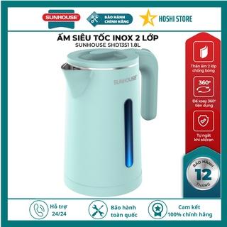 Ấm siêu tốc. Bình đun siêu tốc cao cấp inox 2 lớp 1.8L Sunhouse SHD1351, bảo hành toàn quốc 12 tháng