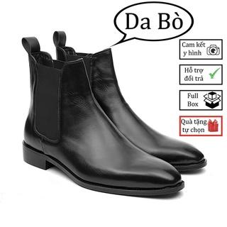 ( Chun thẳng ) Giày Bốt Nam da Nappa, 4cm Heels Chelsea Boots Da Bò Classic