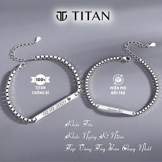 Vòng tay đôi nam nữ Khắc Tên theo yêu cầu, lắc tay vuông quà tặng tình yêu màu bạc 925 không gỉ couple unisex Titan