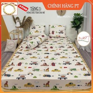 Bộ ga chống thấm cho bé chính hãng PT kèm vỏ gối, chất liệu cotton cao cấp, chống thấm nước tuyệt đối (Mẫu giao thông)