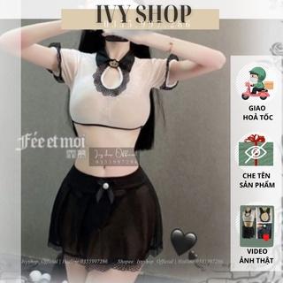 Bộ đồ ngủ cosplay sexy nữ sinh,thủy thủ gợi cảm - gồm áo croptop và đầm ngủ dáng xòe - Mã NS002 (không tất)