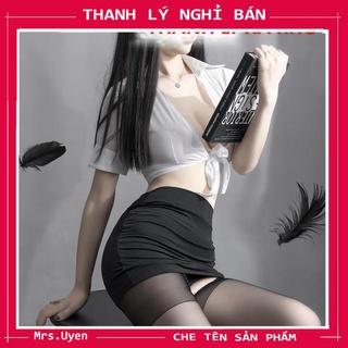 Bộ đồ ngủ nữ cosplay sexy tiếp viên gợi cảm, thư kí dam dang, áo croptop + váy ngủ bó sát TK003