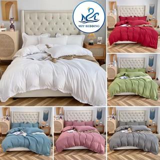 Bộ chăn ga gối Cotton Tici phối bèo M2T bedding, vỏ chăn mền, drap giường và 2 vỏ gối