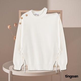 Áo len xù trễ vai một bên sẻ vạt buộc dây trắng tingoan AFTER YOU SWEATER/WH