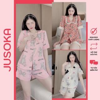 Đồ bộ nữ pijama mặc nhà dễ thương lụa ngủ áo cộc quần đùi cao cấp JUSOKA