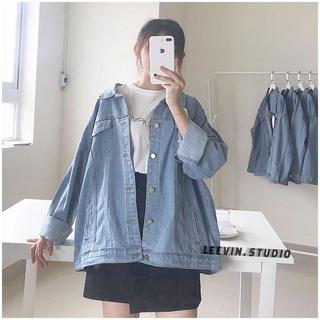 Áo Khoác Nữ Jean UNISEX Form Rộng Nam Nữ Màu Xanh và Đen - Áo khoác bò nữ form rộng suông Leevin Store