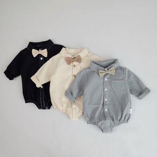 Áo Liền Quần Tay Dài Chất Cotton Phối Nơ Thời Trang Cho Bé Trai