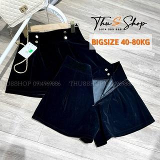 Quần Short Đùi Nhung BIG SIZE Phối Cúc Cạp Cao Ống Rộng Dáng Váy THUS639, Sooc Nữ Ngắn Vải Tuyết Nhung Mềm Mịn THUS639