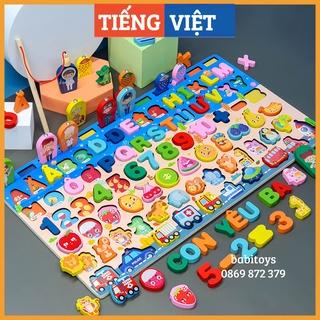 [TIẾNG VIỆT] Bộ bảng gỗ câu cá học chữ, học số, ghép hình học động vật, trái cây đồ chơi phát triển trí tuệ cho bé