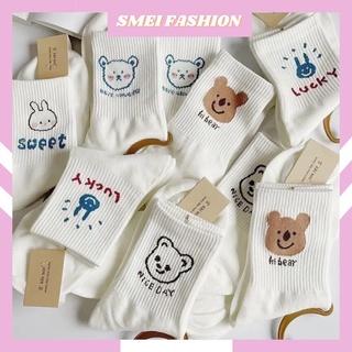 [Set 10 đôi] Tất cổ cao, vớ cổ cao nữ trắng họa tiết hình thú xinh xắn vải cotton co giãn thời trang Hàn Quốc