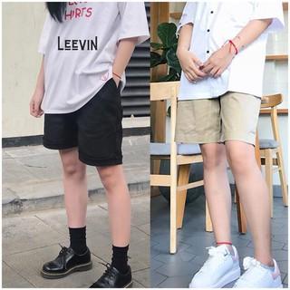 Quần Short Kaki Nam Nữ Basic Unisex - Quần đùi nữ Thun Kaki co dãn màu đen và be trơn ống rộng Ulzzang Leevin Store