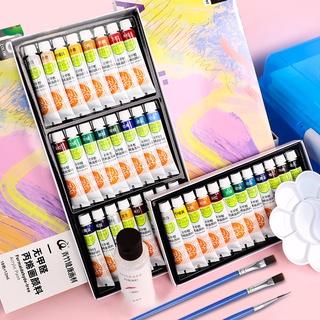 Bộ 3 Cọ Vẽ Màu Nước Kèm 12 Hoặc 24 Ống Sơn Acrylic 5ML Tiện Dụng Dùng Vẽ Trên Vải/Giày/Tường