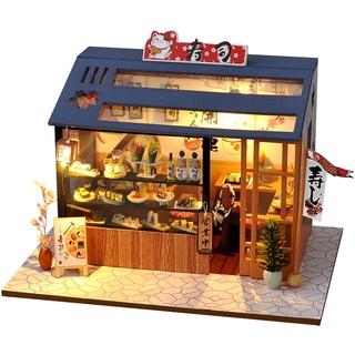 Mô hình nhà búp bê lắp ghép bằng gỗ Mẫu Sushi Shop tặng kèm dụng cụ lắp ghép, keo silicon