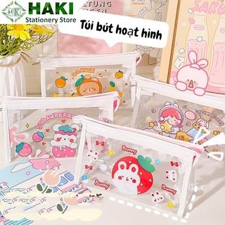 Túi đựng bút trong suốt HAKI, túi đựng đồ dùng cá nhân hình hoạt hình TB02