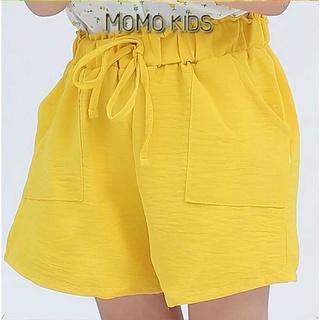 Quần short đùi bé gái MOMO Kids mẫu mới Hè 2022 chất đũi mát thắt nơ điệu đà size 12-27kg