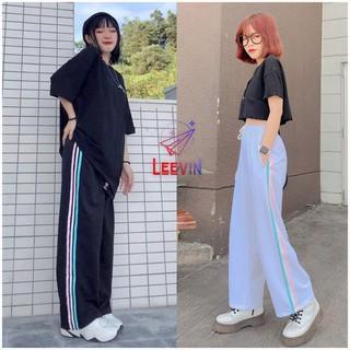 [SALE OFF] Quần Ống Rộng NỮ Cạp Cao 3 SỌC DẢI SỌC NHIỀU MÀU Unisex - Kiểu quần Culottes Thun nữ lưng cao Leevin Store