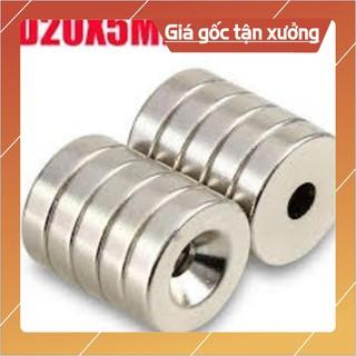 Nam châm viên đất hiếm 20x5 lỗ 5mm, là nam châm trắng có lỗ bắt vít lực hút mạnh