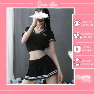 Bộ ngủ cosplay cổ động viên nữ - tenis - Po.Lice đen  - QUIN BEE