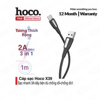 Cáp sạc nhanh và truyền dữ liệu Type C Hoco X39, sạc nhanh 3A MAX, dây sạc bọc dù chống rối, chống đứt