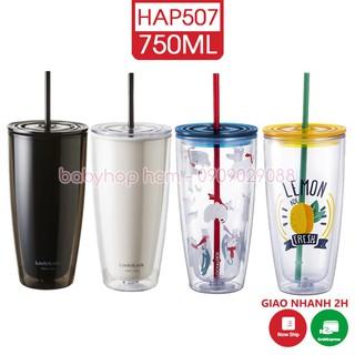 Ly nhựa 2 lớp có ống hút Lock&Lock Doublewall Coldcup HAP507 750ml cách nhiệt tốt - TRUCANHSG