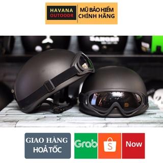 Mũ Bảo Hiểm Nửa Đầu 1/2 Đen Trơn Kèm Kính UV và Lưỡi Trai Havana Store - Nhựa ABS Độ Bền Cao Bảo Hành 12 Tháng