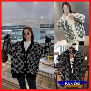 Áo khoác cardigan nữ áo khoác ngoài thiết kế họa tiết sọc chéo chất len dày dặn form rộng hàng đẹp PANOSI - A285