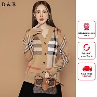 Áo khoác Cardigan len dệt kim phối kẻ sọc BBR, Cadigan dày dặn Quảng Châu cao cấp thương hiệu thời trang D&R L020