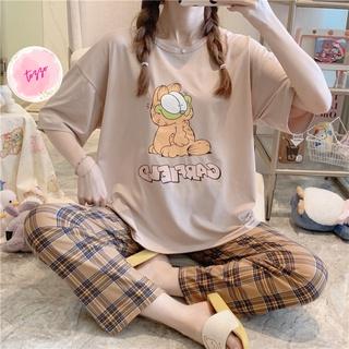 Đồ bộ nữ bigsize đồ ngủ nữ quần dài TOZZO chất thun cotton  cute dễ thương mặc ở nhà mùa hè phong cách hàn quốc BCD01