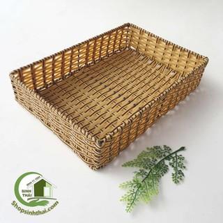 Rổ nhựa mây đan - khay nhựa giả mây hình chữ nhật - rổ lớn 30x20x6cm