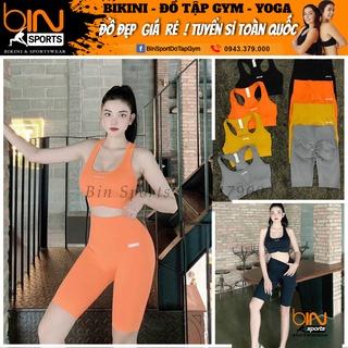 Set bộ đồ tập gym yoga nữ dệt kim botee áo bra kèm mút lót, quần đùi ngố chun mông cao cấp Bin Sports BL025