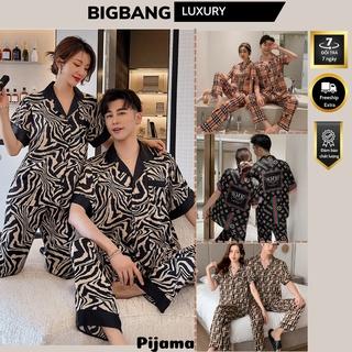 Đồ Bộ Pyjama Áo cộc Quần dài Cao Cấp Bigbang Luxury Dành Cho Nam Và Nữ Chất Lụa Siêu Mát Đồ Ngủ Đôi Lụa Cao Cấp